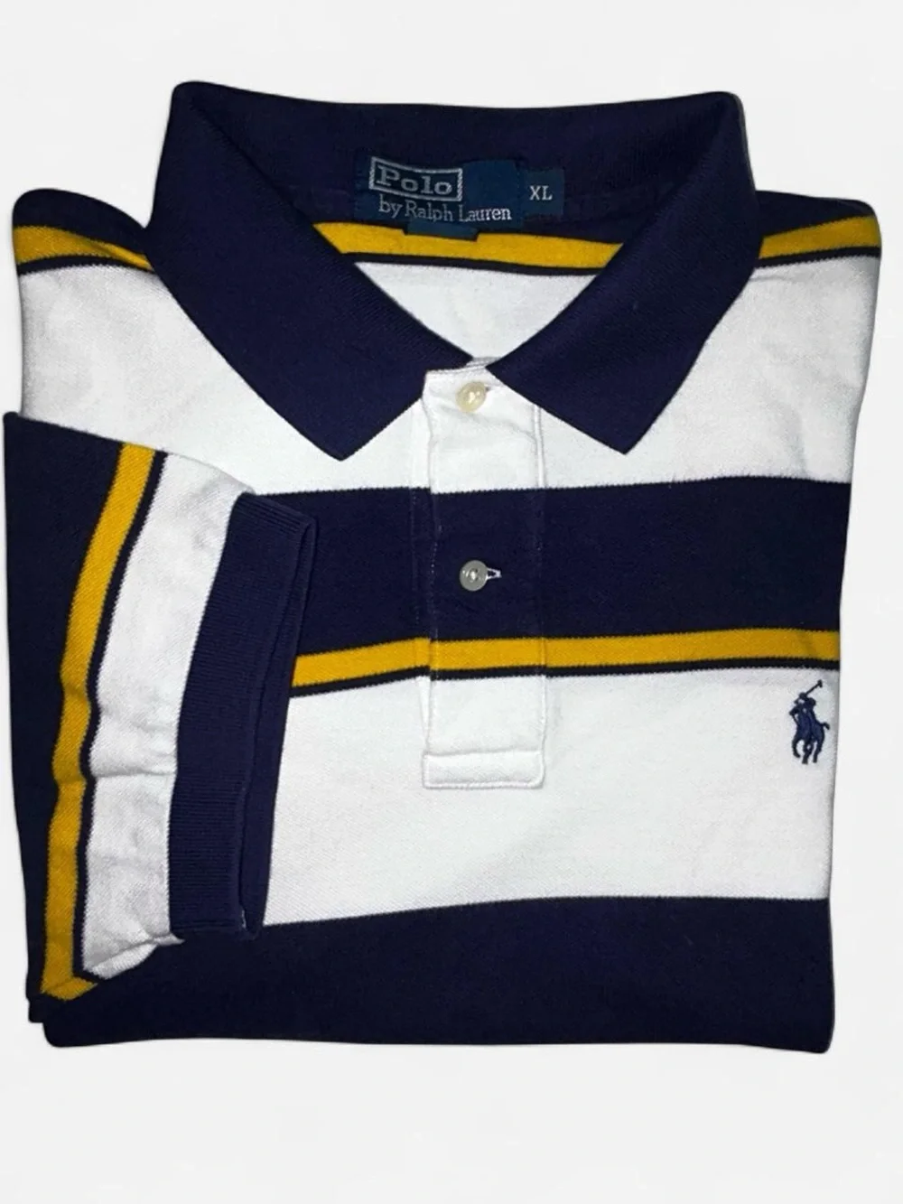 Polo by Ralph Lauren Navy, White & Yellow Striped Men’s Polo.
